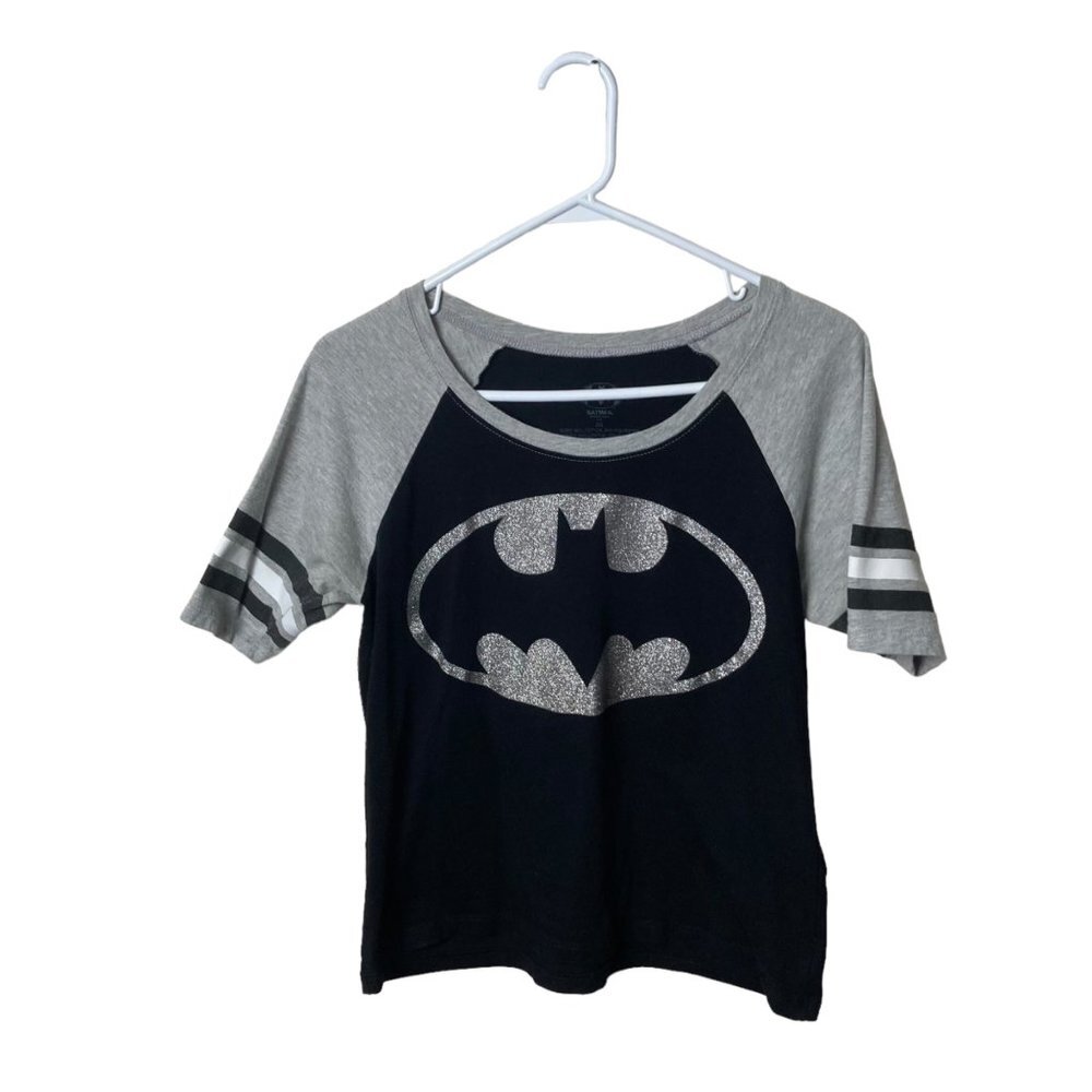 Batman Women Black Grey Bat Logo Signal Baseball Sleeve Tee T-Shirt‎ XXL 2XL